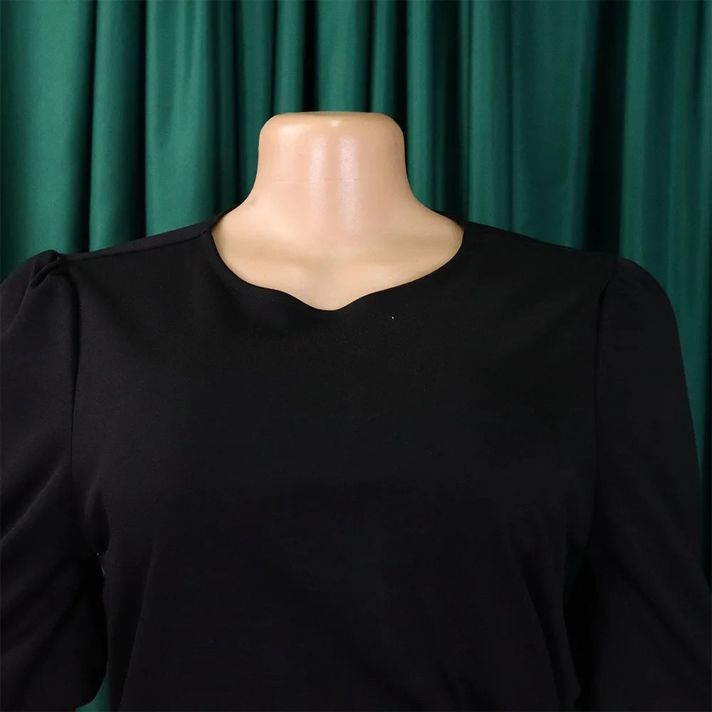 Elegant Office Ladies Dresses O Neck Short Sleeve Sheath Straight Mid Calf Solid Formal Female Business Work Wear Dress Midi New