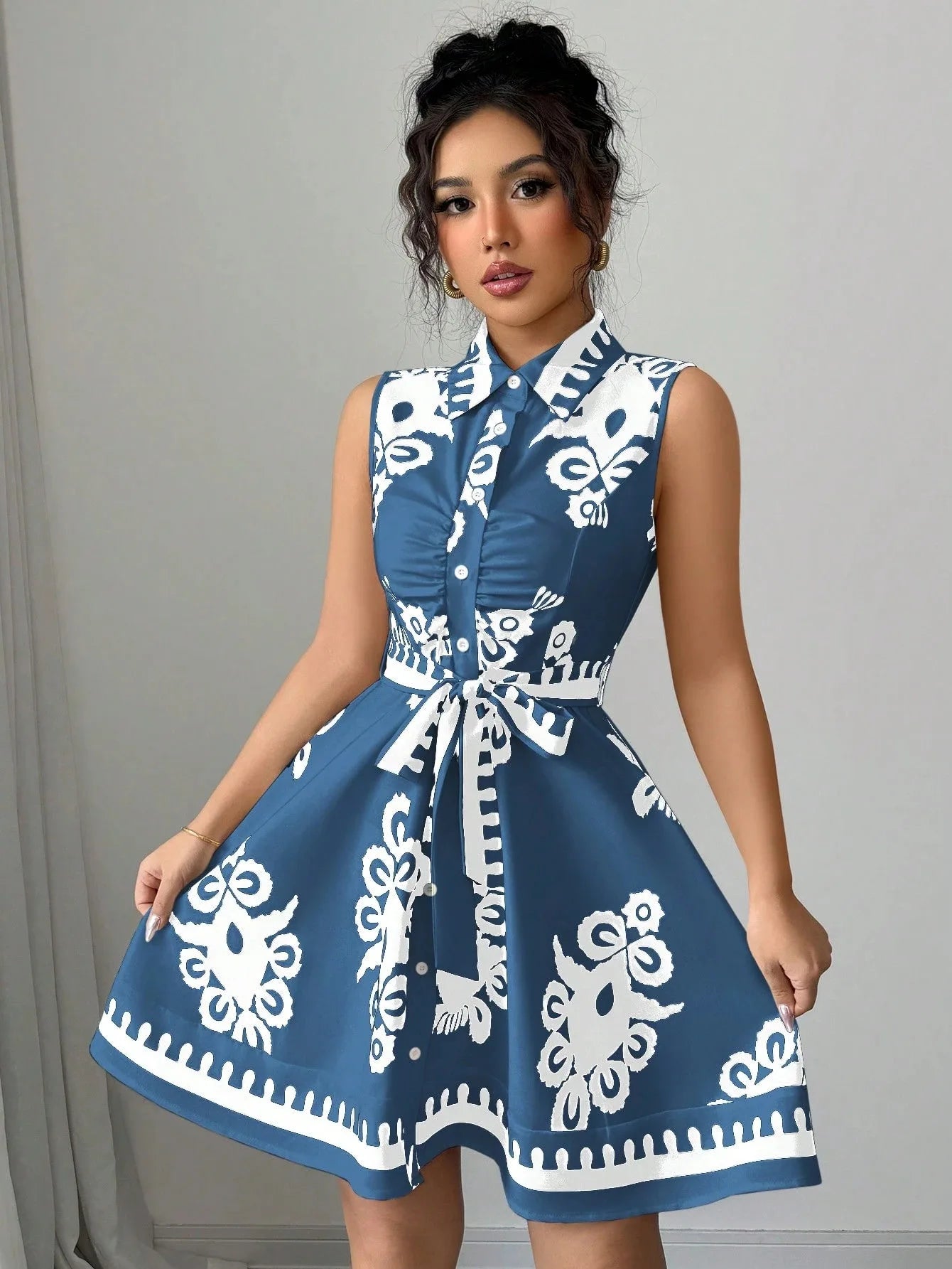 Elegant Summer Casual Sleeveless, Turn-Down Collar Dress for Women Perfect for Office & Holidays