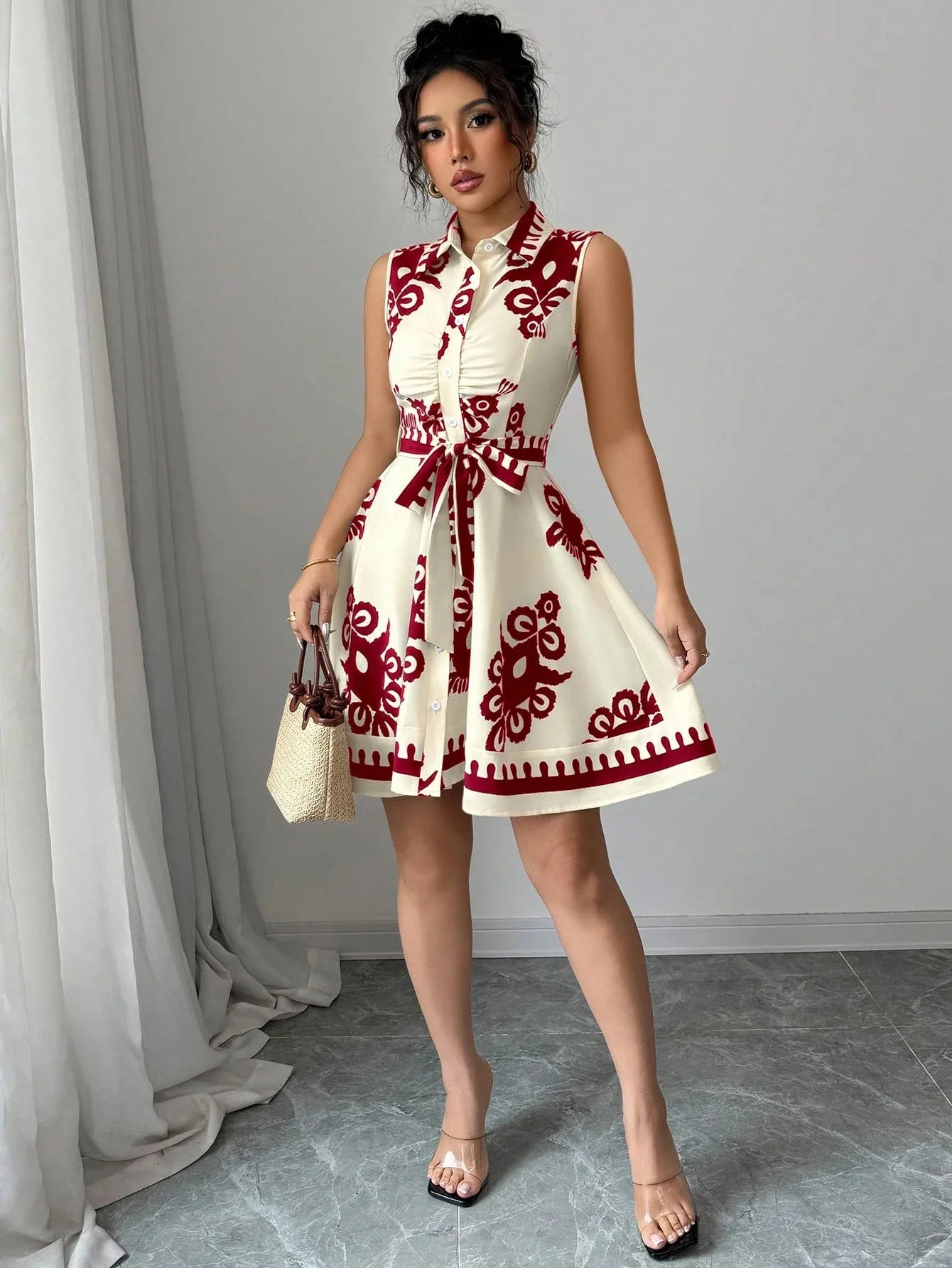 Elegant Summer Casual Sleeveless, Turn-Down Collar Dress for Women Perfect for Office & Holidays