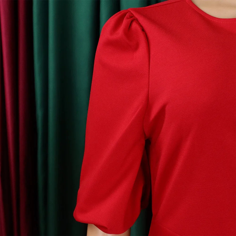 Elegant Office Ladies Dresses O Neck Short Sleeve Sheath Straight Mid Calf Solid Formal Female Business Work Wear Dress Midi New
