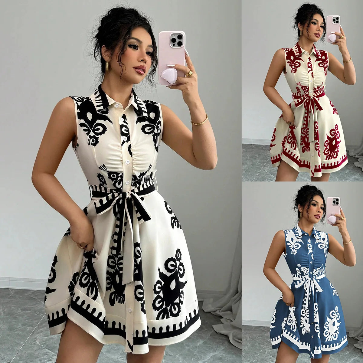 Elegant Summer Casual Sleeveless, Turn-Down Collar Dress for Women Perfect for Office & Holidays