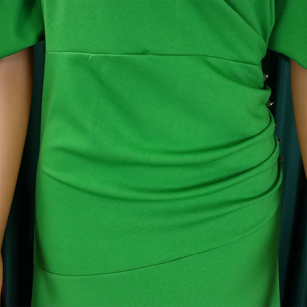Elegant Office Ladies Dresses O Neck Short Sleeve Sheath Straight Mid Calf Solid Formal Female Business Work Wear Dress Midi New