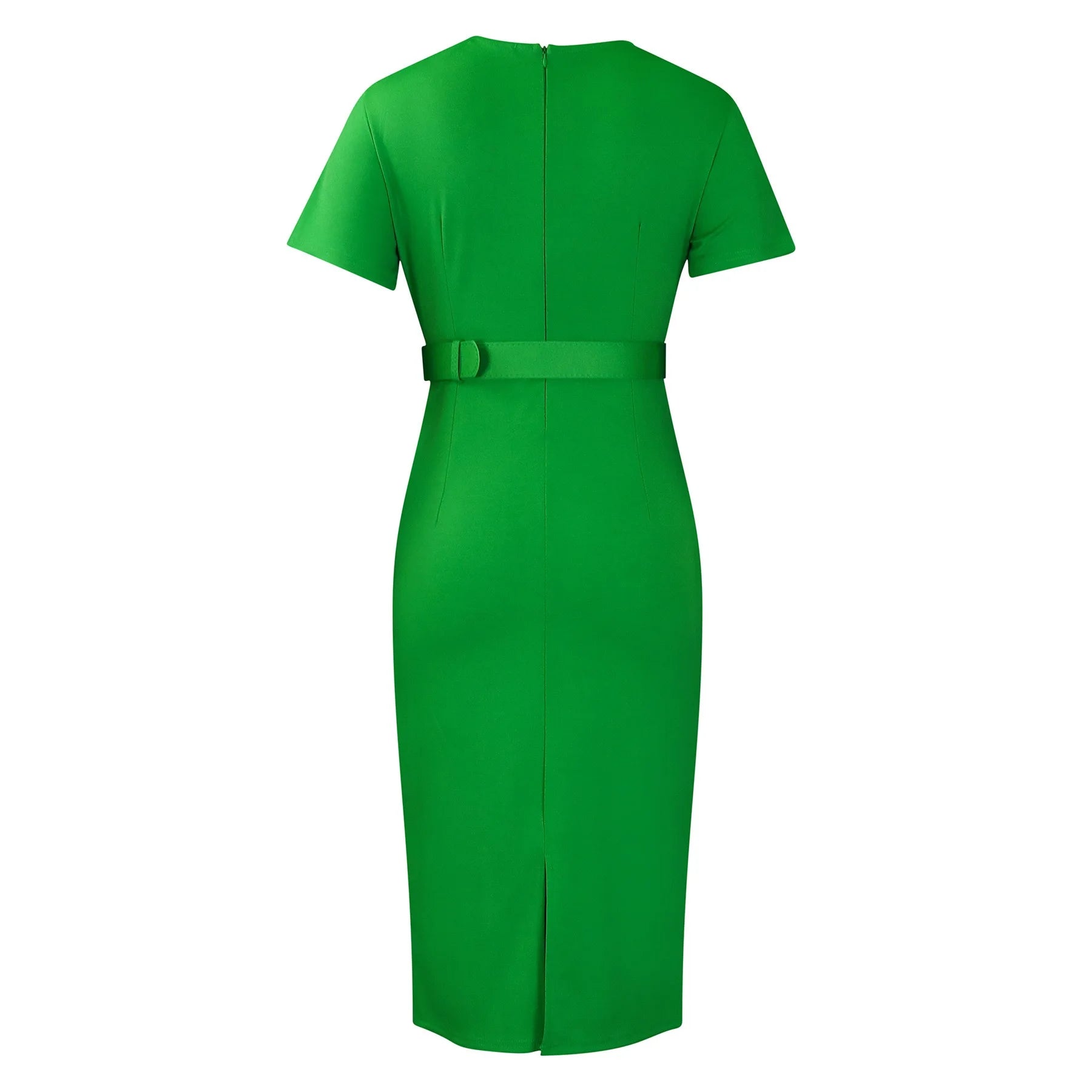 Elegant Office Dresses for Women V Neck Short Sleeve Belt Waisted Pleated Mid Calf Formal Business Work Wear Dress Midi Clothes