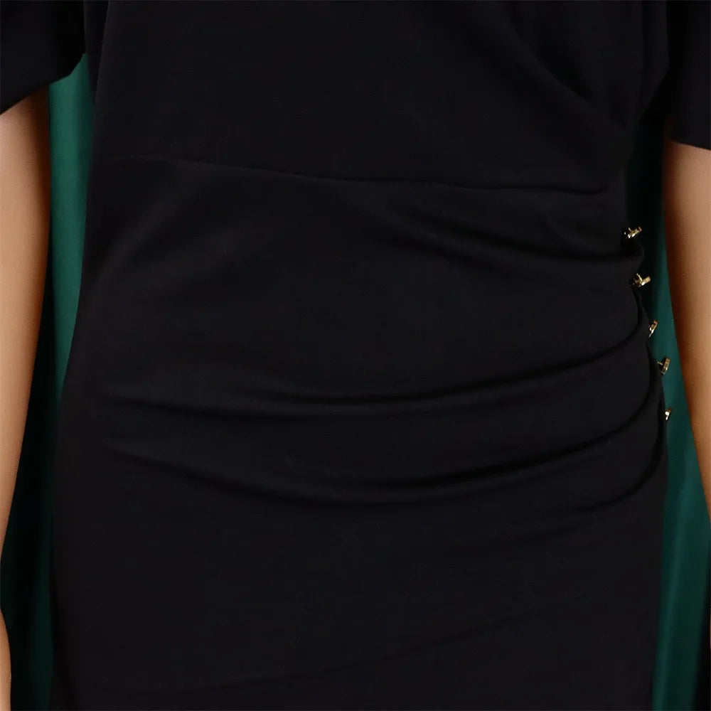 Elegant Office Ladies Dresses O Neck Short Sleeve Sheath Straight Mid Calf Solid Formal Female Business Work Wear Dress Midi New