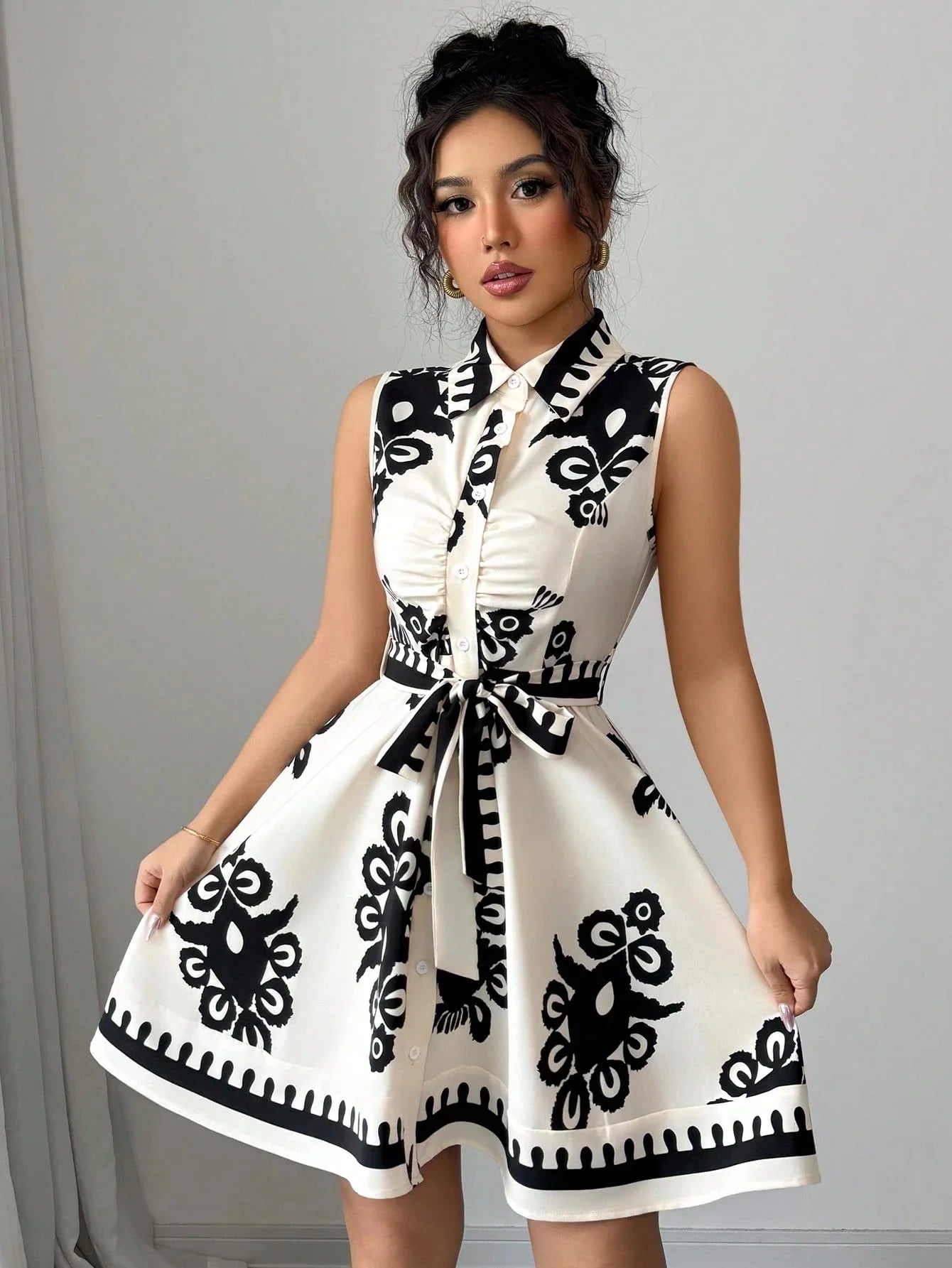 Elegant Summer Casual Sleeveless, Turn-Down Collar Dress for Women Perfect for Office & Holidays