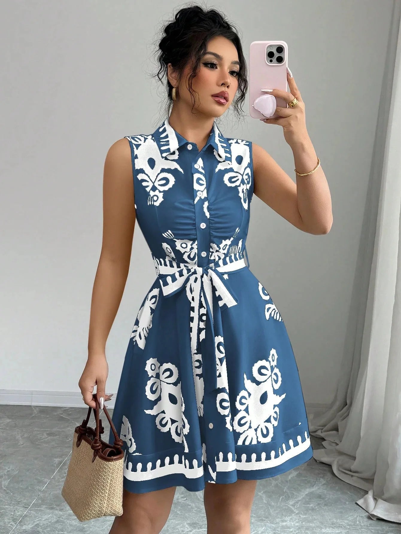 Elegant Summer Casual Sleeveless, Turn-Down Collar Dress for Women Perfect for Office & Holidays