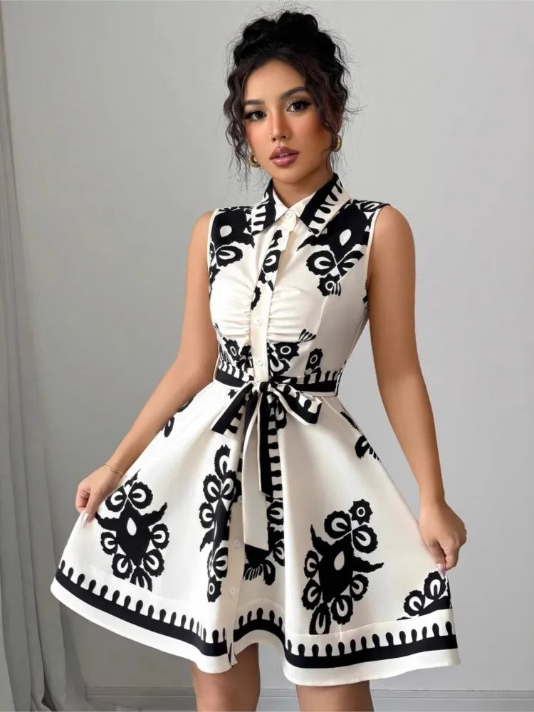 Elegant Summer Casual Sleeveless, Turn-Down Collar Dress for Women Perfect for Office & Holidays