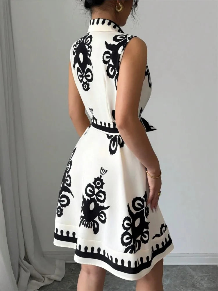 Elegant Summer Casual Sleeveless, Turn-Down Collar Dress for Women Perfect for Office & Holidays