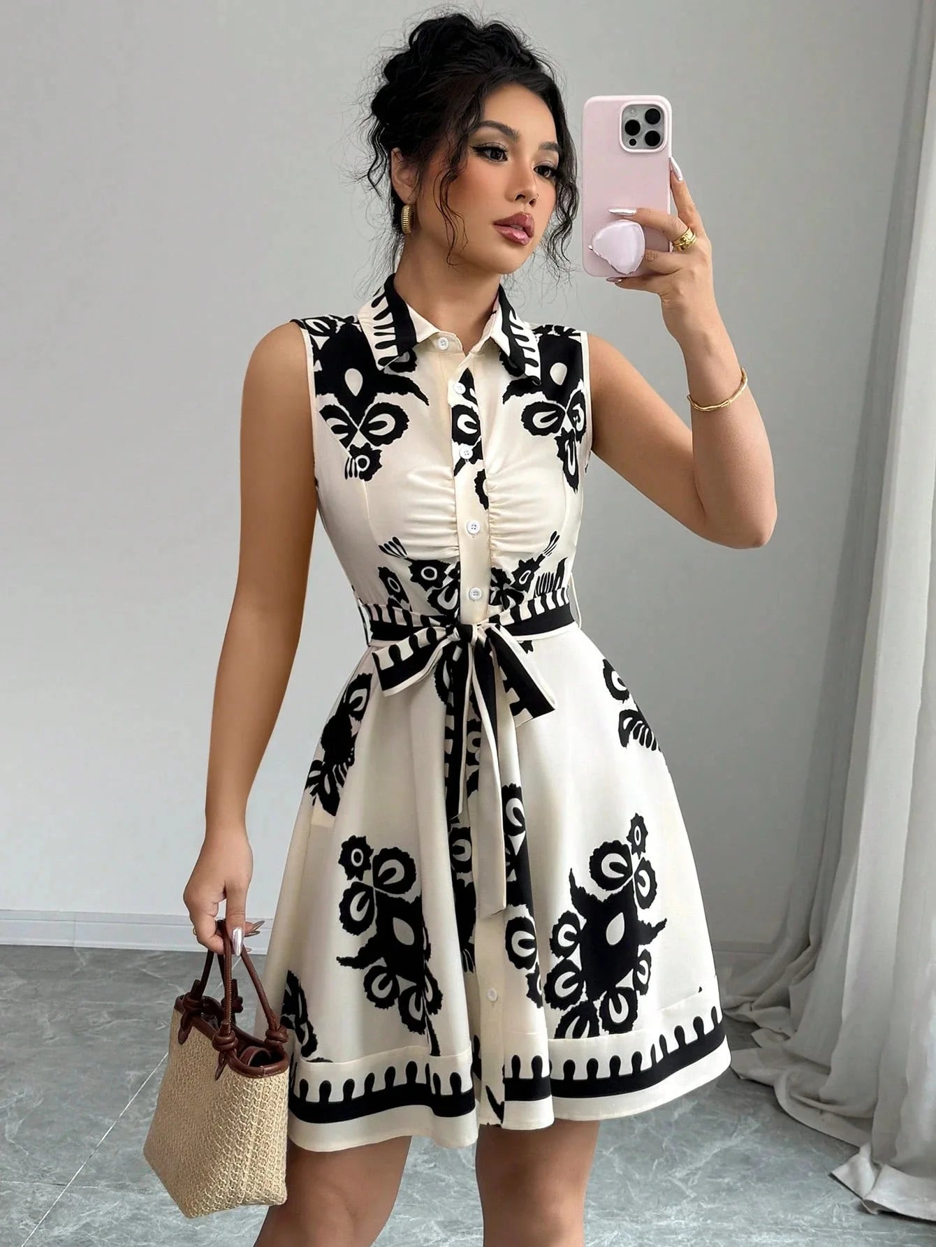 Elegant Summer Casual Sleeveless, Turn-Down Collar Dress for Women Perfect for Office & Holidays