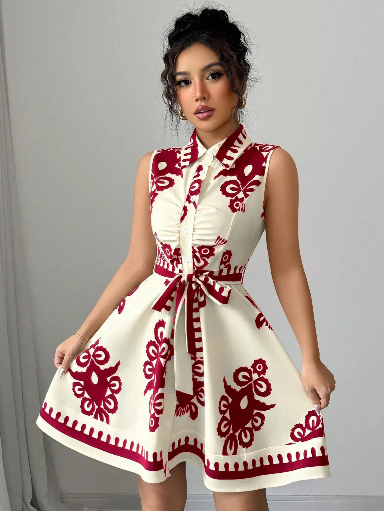 Elegant Summer Casual Sleeveless, Turn-Down Collar Dress for Women Perfect for Office & Holidays