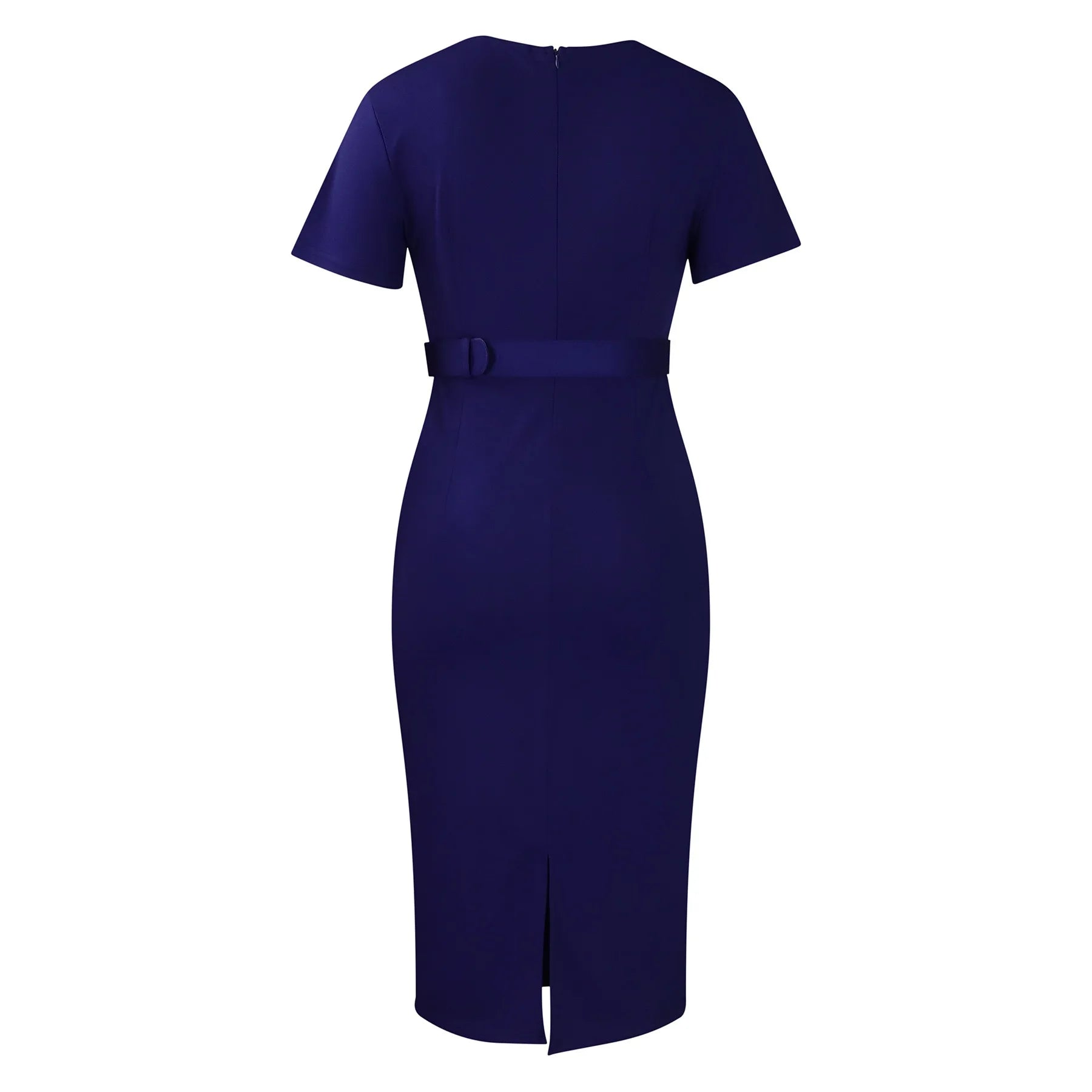 Elegant Office Dresses for Women V Neck Short Sleeve Belt Waisted Pleated Mid Calf Formal Business Work Wear Dress Midi Clothes