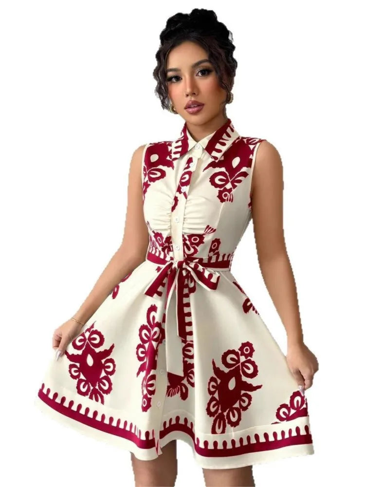 Elegant Summer Casual Sleeveless, Turn-Down Collar Dress for Women Perfect for Office & Holidays