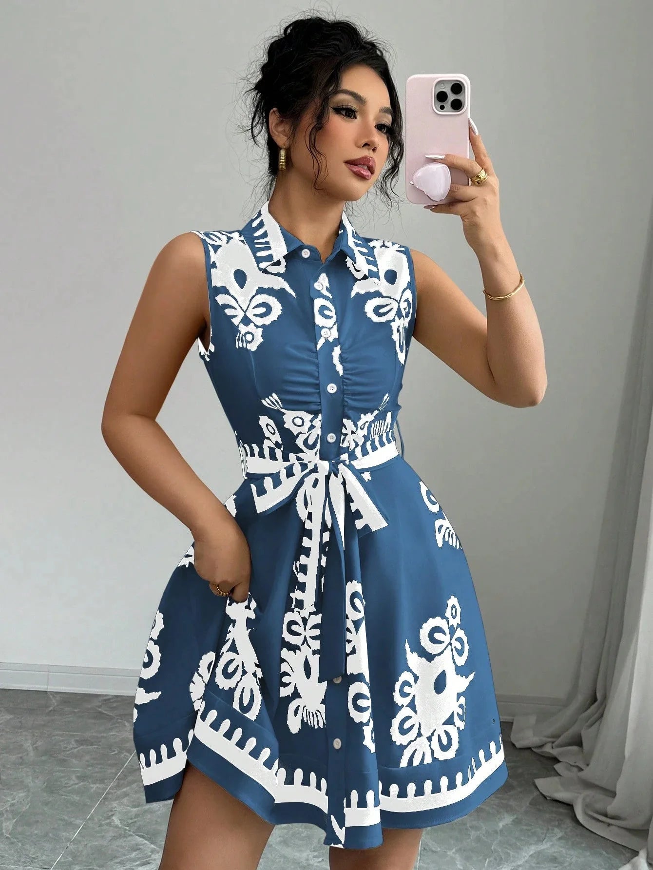 Elegant Summer Casual Sleeveless, Turn-Down Collar Dress for Women Perfect for Office & Holidays