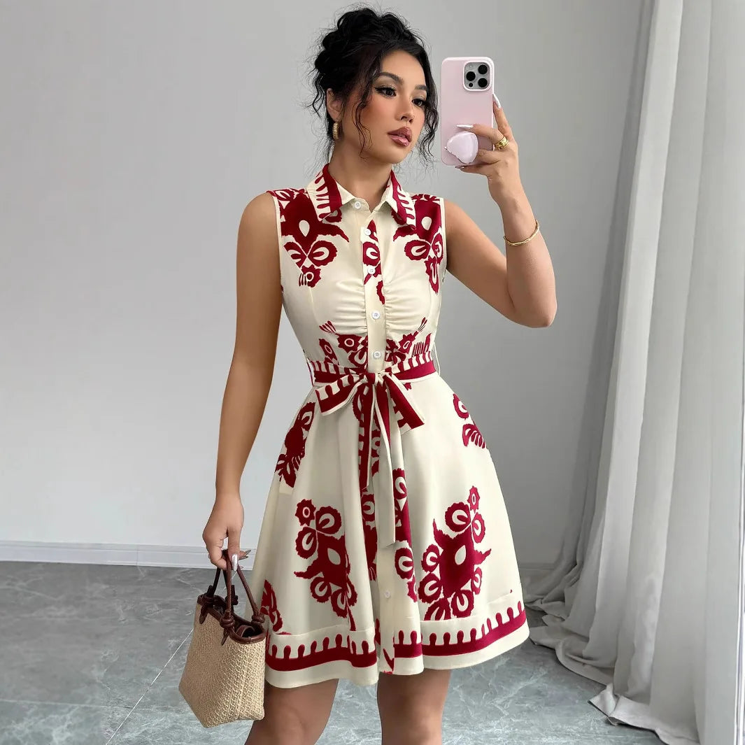 Elegant Summer Casual Sleeveless, Turn-Down Collar Dress for Women Perfect for Office & Holidays
